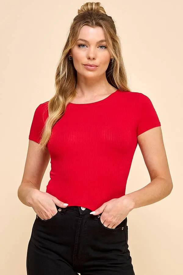 Playera Corta de Canalé con Cuello Redondo