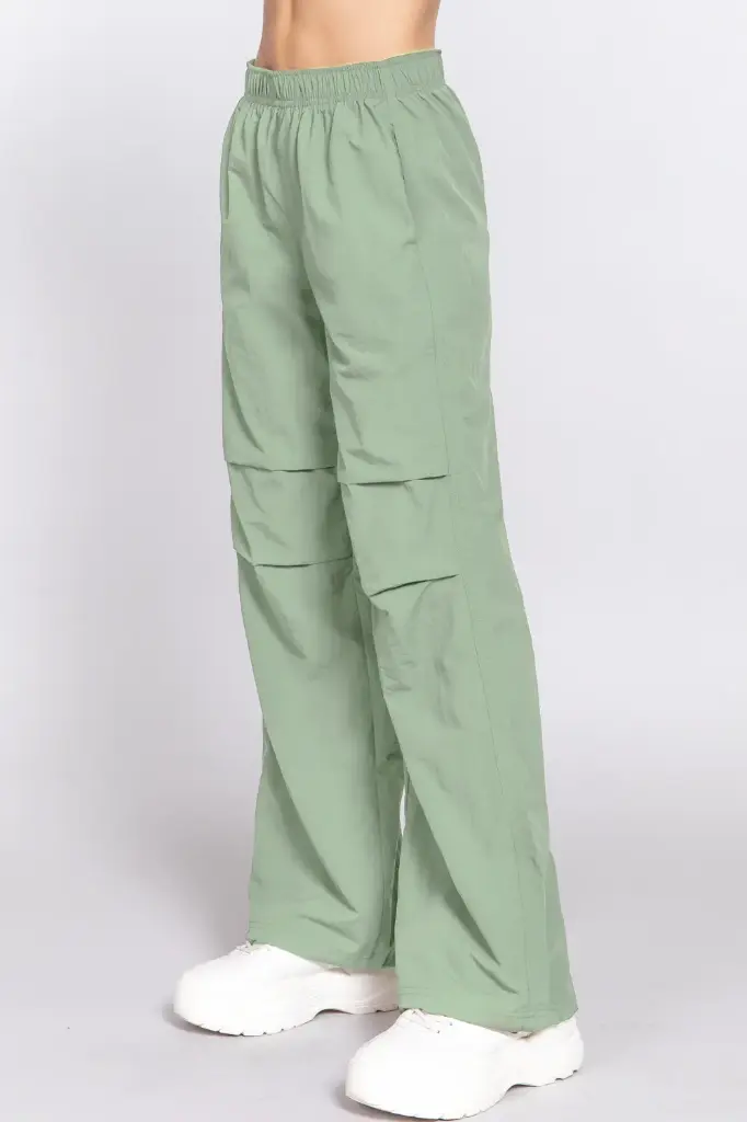 Wais Elastic Parachute Pants (S, Green)