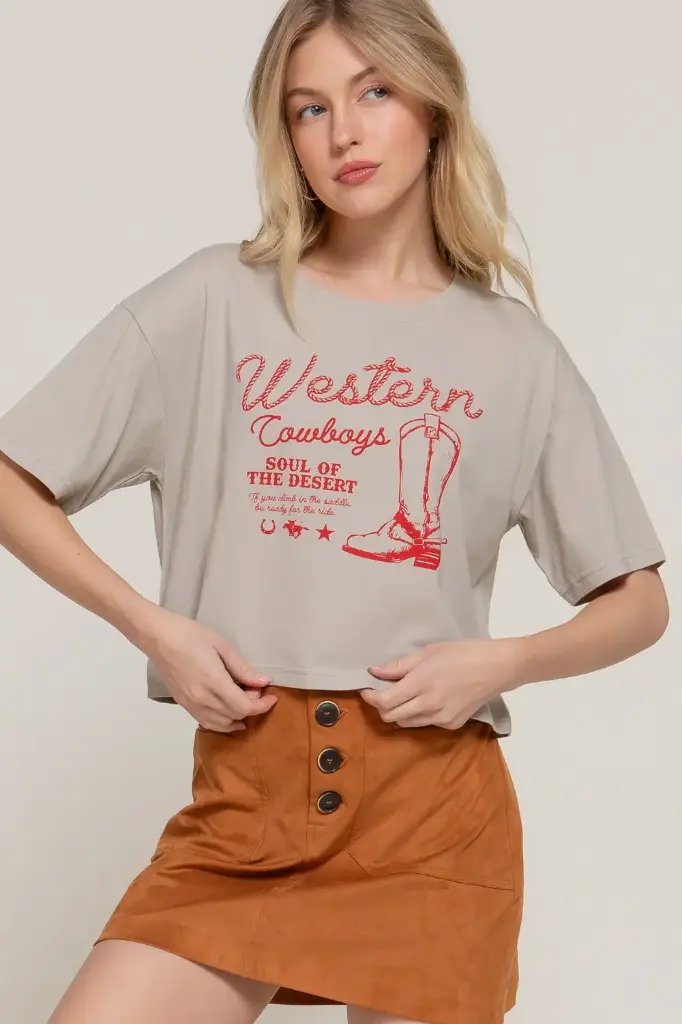 Long Slv Round Neck Print Knit Crop Top