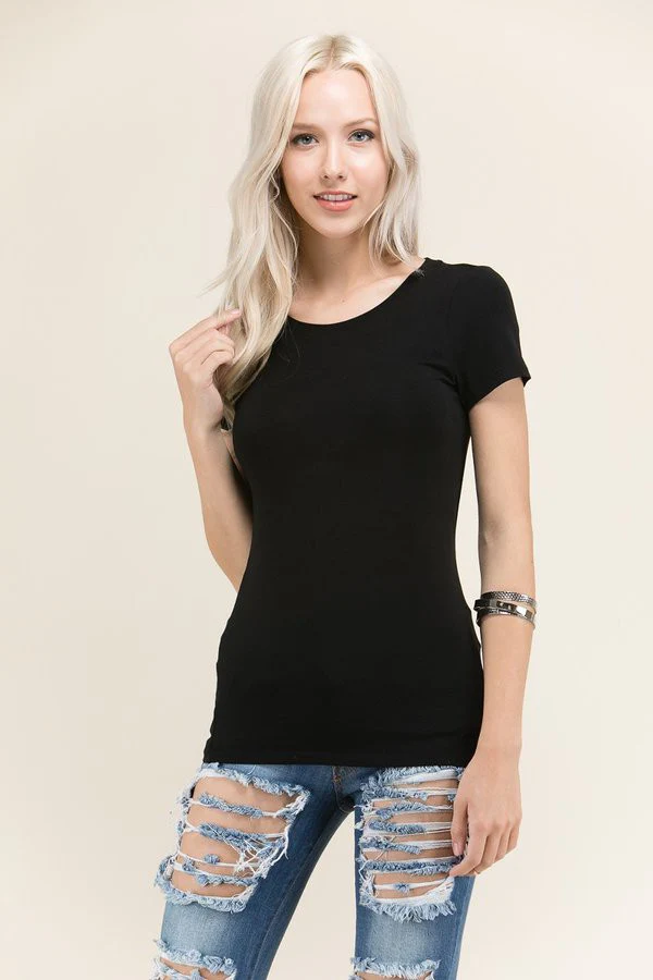 Túnica de Manga Corta con Cuello Redondo (S, Black)