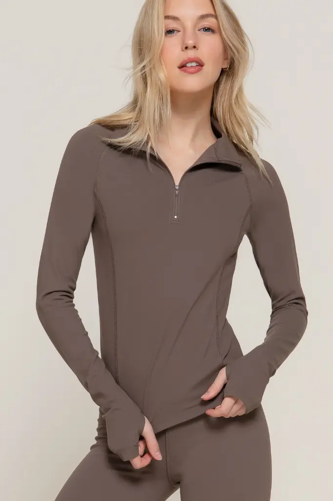 T14214 Long Slv Quarter Zip Workout Top