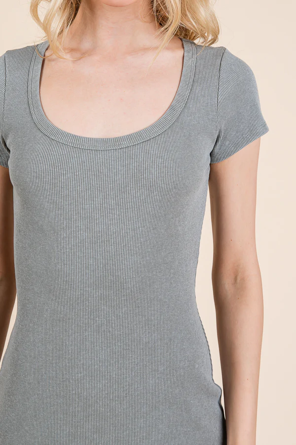 Scoop Neck Short Sleeve Mineral Wash Midi Dress