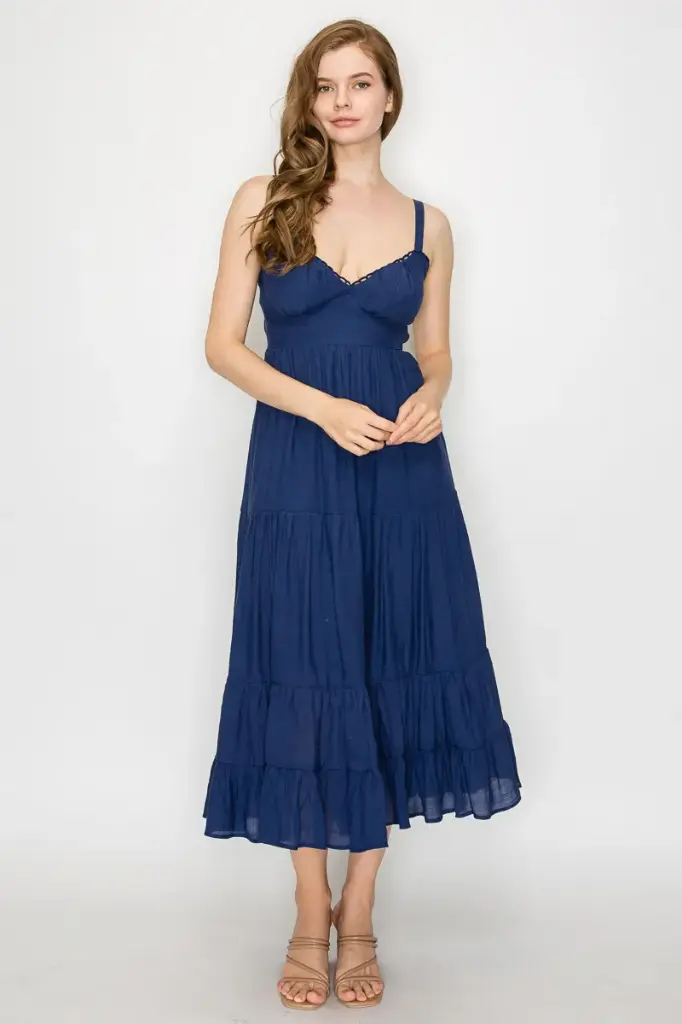 Vestido Midi con Corpiño Fruncido