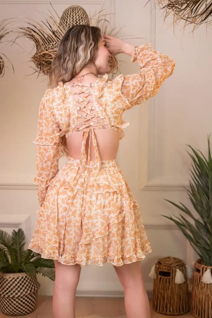 OV2216 Vestido Corto Floral en Tonos