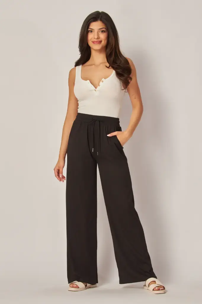 EVE-01 Pantalón de Pierna Amplia con Cordón (Black, S)