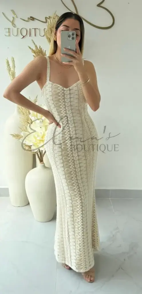 Y6006 Vestido Midi de Punto Calado
