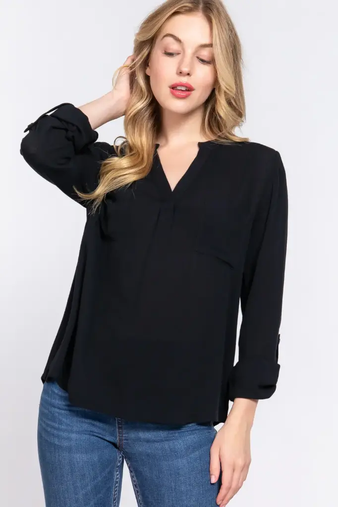 T13662 Blusa de Manga Larga con Escote en V