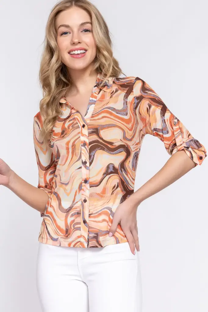 T13486 Blouse in a Swirled and Print