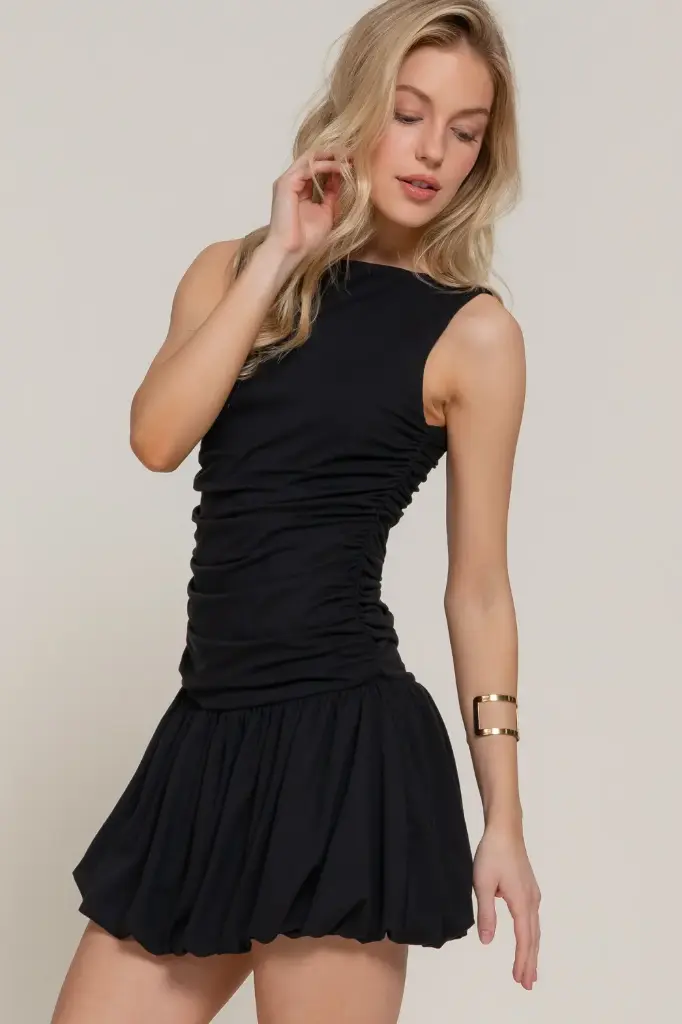 D14488 Vestido Midi con Frunce Lateral