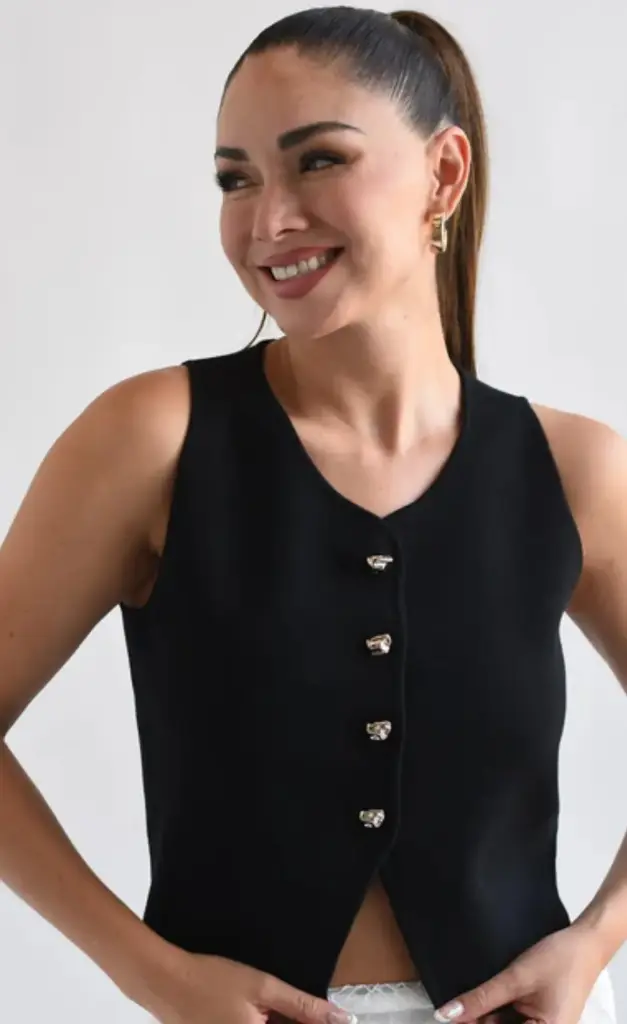 ISW2171 Knit Vest with Gold Buttons