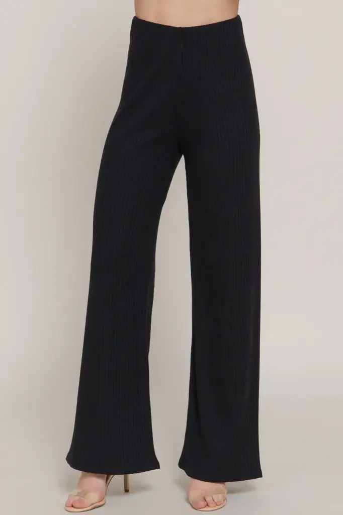 P14491 Pantalón Malva en Canalé de Pierna Amplia (S, Black)