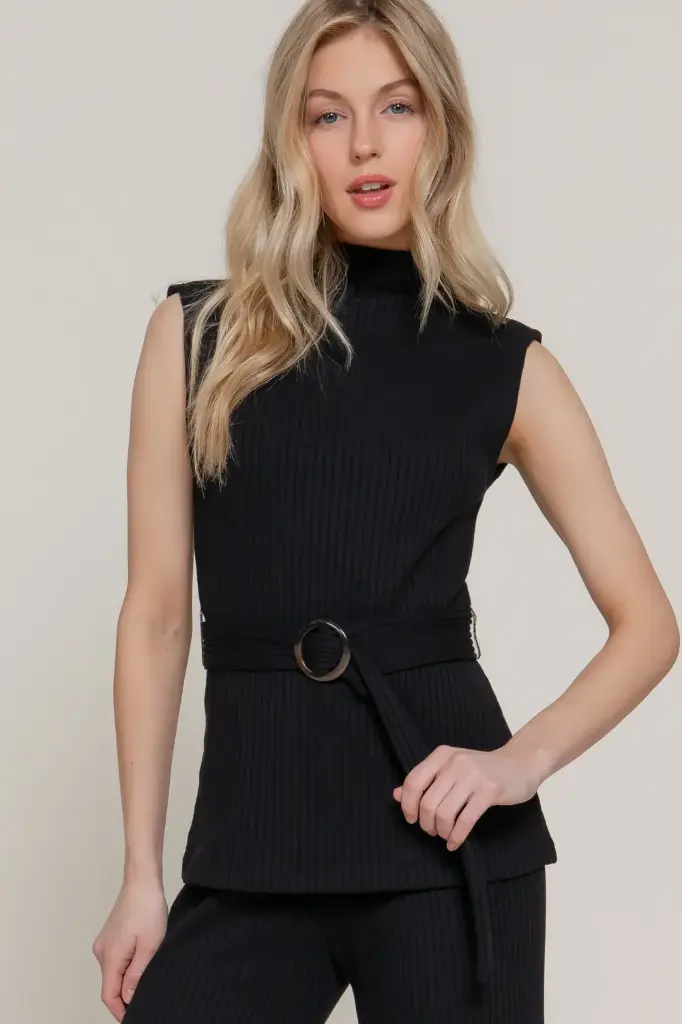 T14490 Top de Cuello Alto Sin Mangas (S, Black)