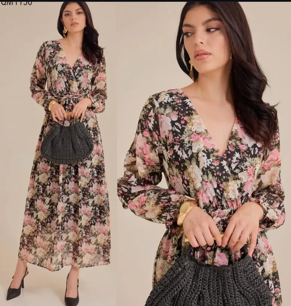 QM1150 Vestido Largo con Estampado Floral