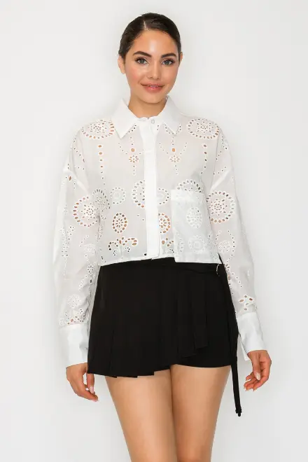 HMT57306 Camisa Corta de Broderie con Botones