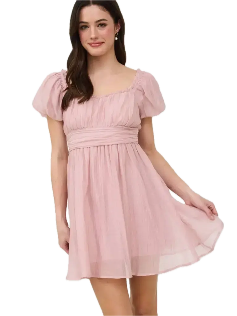 TB8815 Mini Dress with Puffed Sleeves
