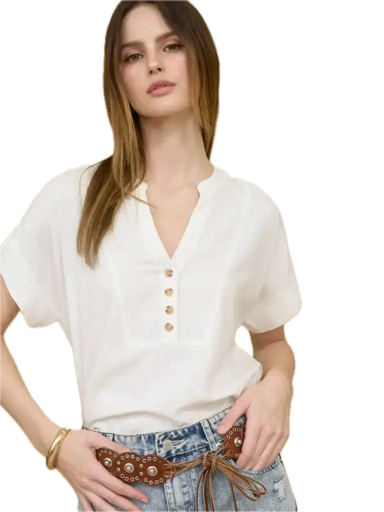 CR2515 Blusa de Manga Corta con Escote en V (S)