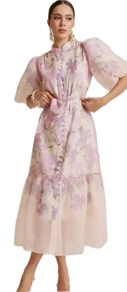 JD5129 Maxi Dress in a Pale Watercolor Print