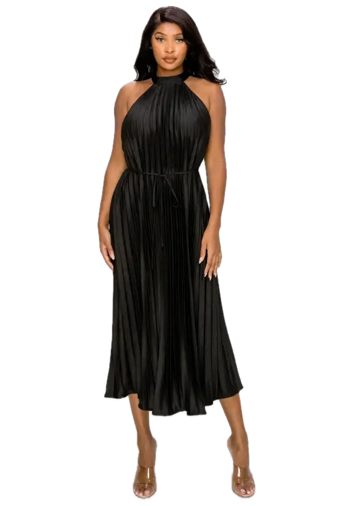 RVD1446-R Pleated Maxi Dress