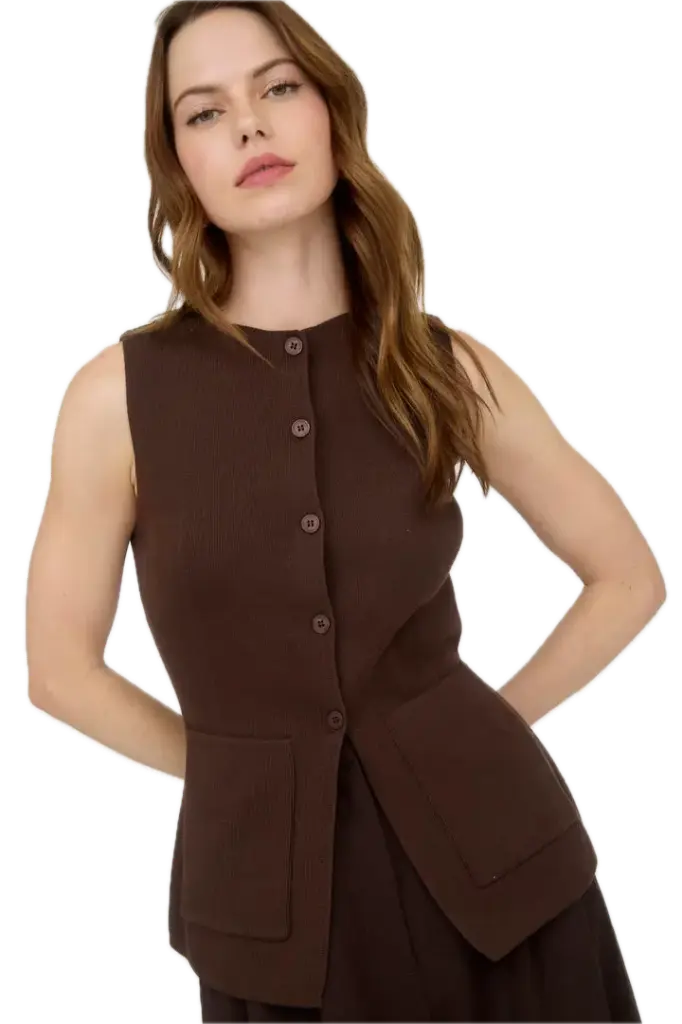 TW2004 Vest with Buttons and a Peplum Hem