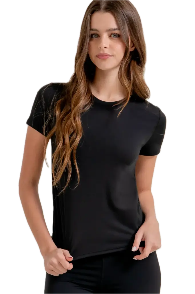 T14505 Short Slv Side Seam Workout Top