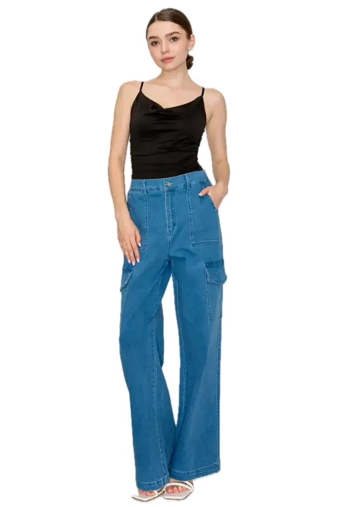 BP05743B Jeans tipo Cargo de Tiro Alto (S)