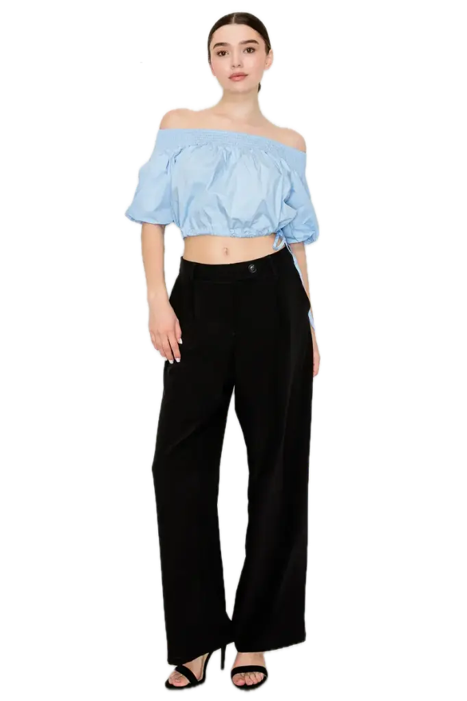 IP9279 Pantalón de Tiro Alto con Alforzas (Black, S)