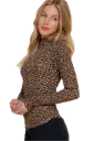T13654 Long Slv High Neck Animal Print Knit Top