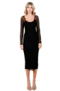 LD53933L Ruched Cut Out Back Mix Meshed Long Sleeve Midi Dress