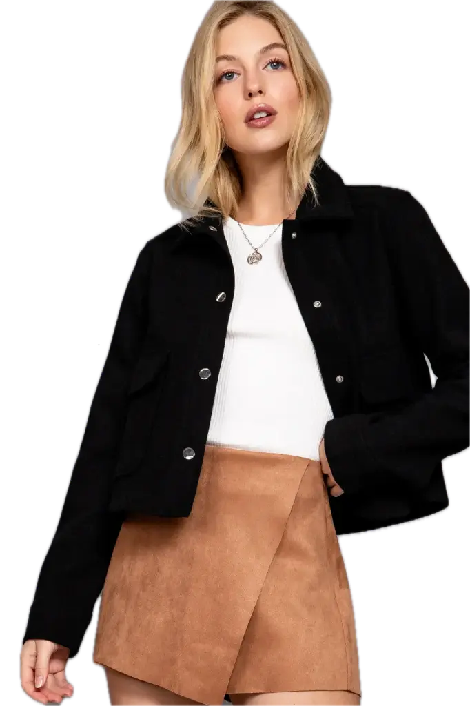 J74096 Long Slv Closure Soft Felt Jacket