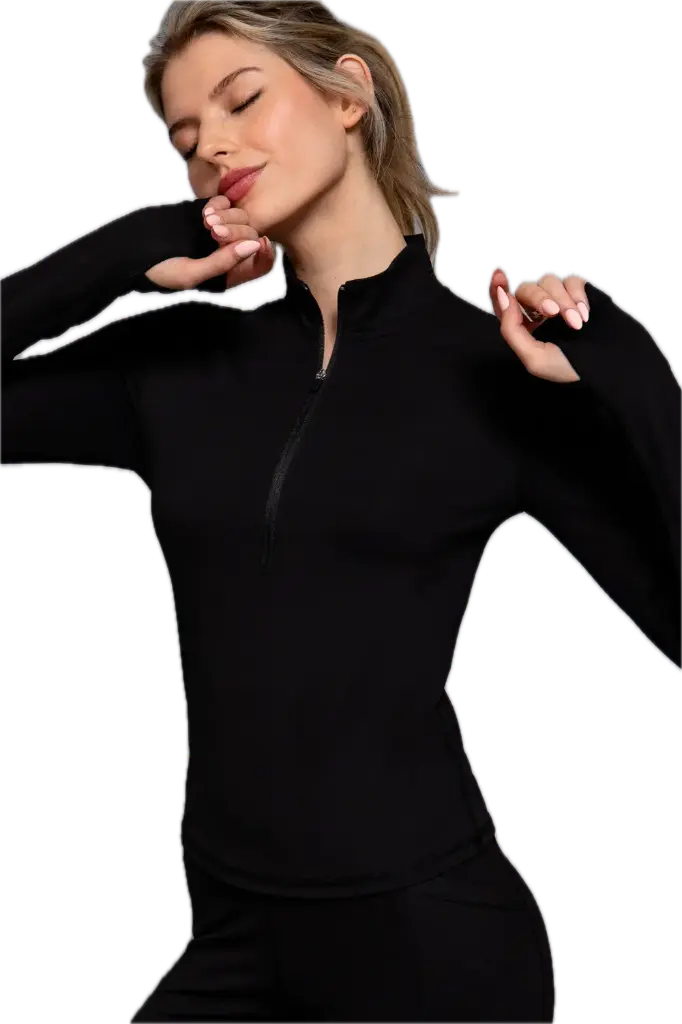 T14782 Thumbhole Zipper Workout Top