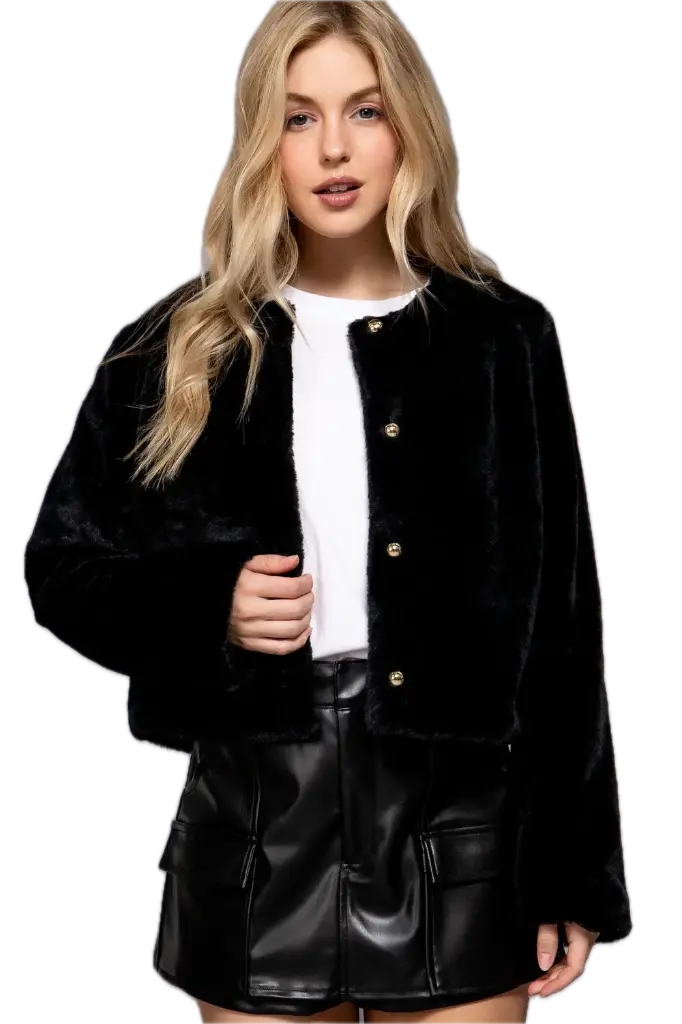 J14592 Chamarra Corta de Pelo Sintético (Black, S)