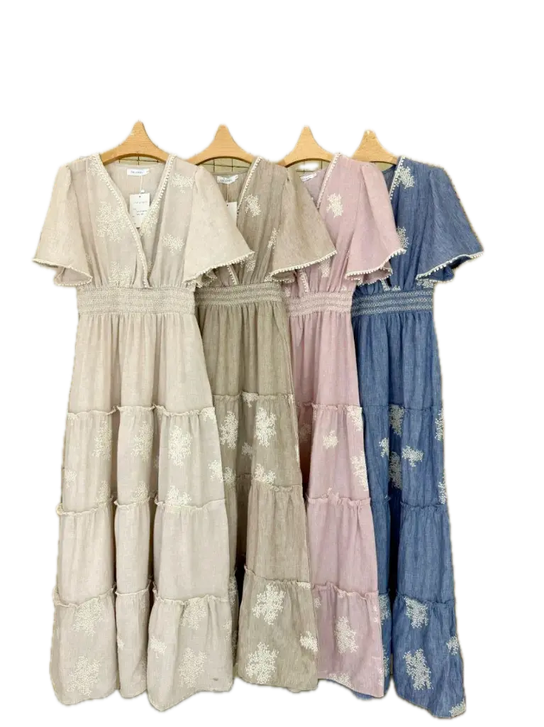 LM6199 Vestido Largo con Estampado Bordado