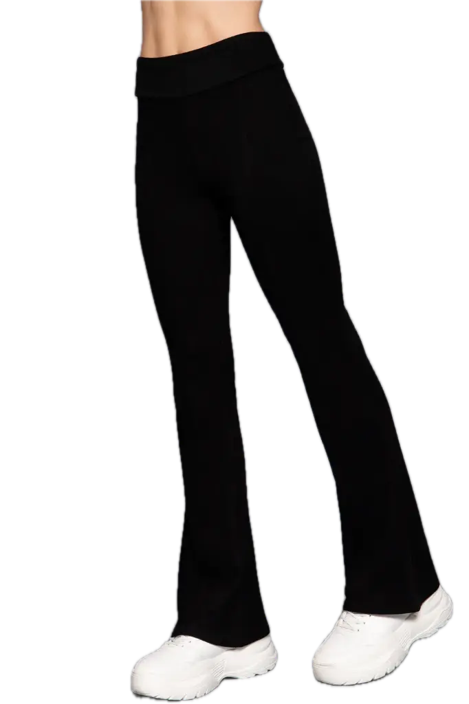 P14023 Pantalón Acampanado en Tejido Cepillado (Black, S)