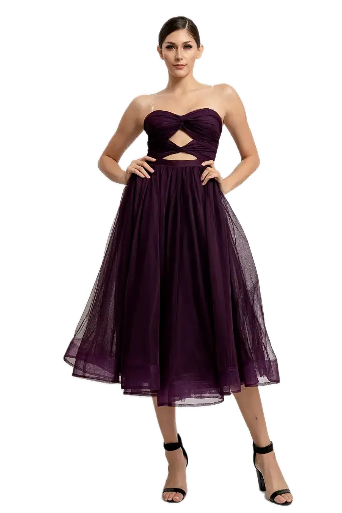 RVD6651 Vestido Midi de Tul con Abertura (S)