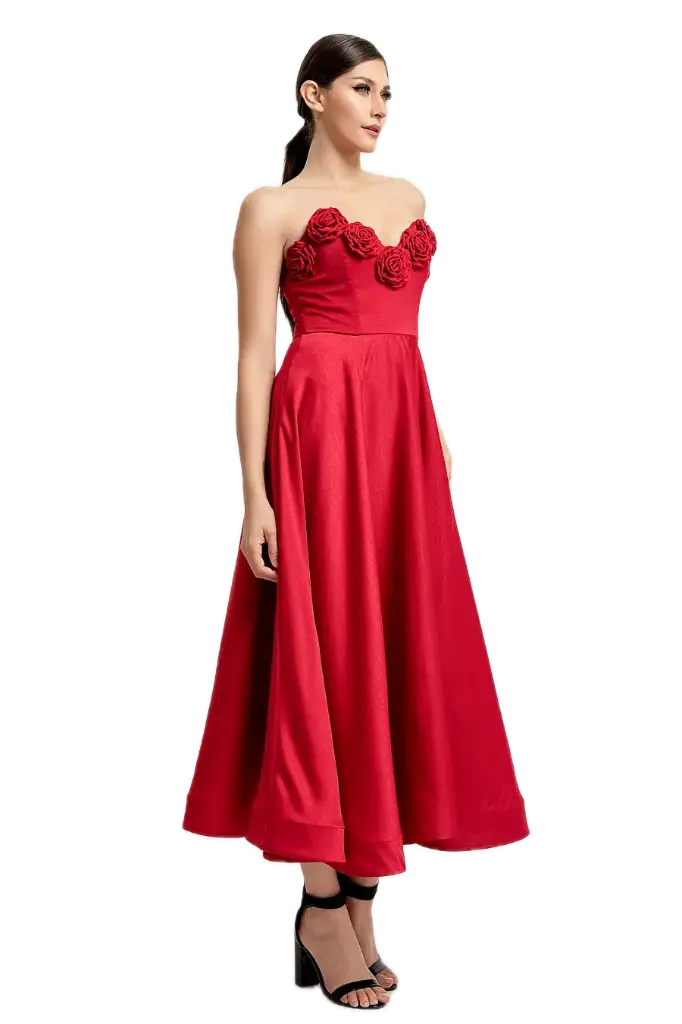 RVD6359 Vestido Largo con Flores de Tela