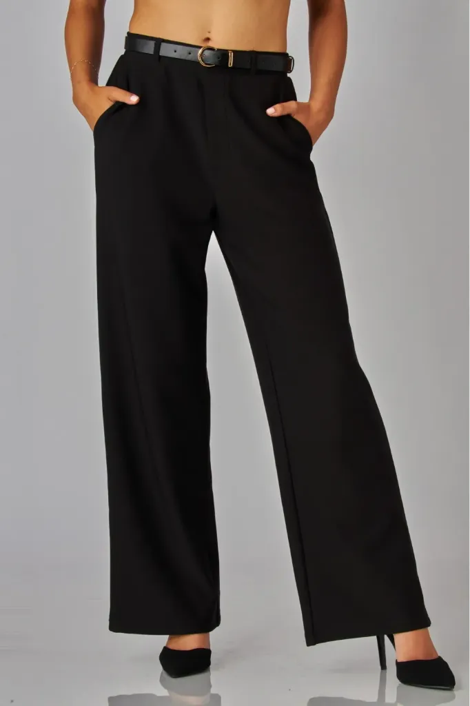 SCU208 Pantalón de Tiro Alto y Pierna Amplia (Black, S)