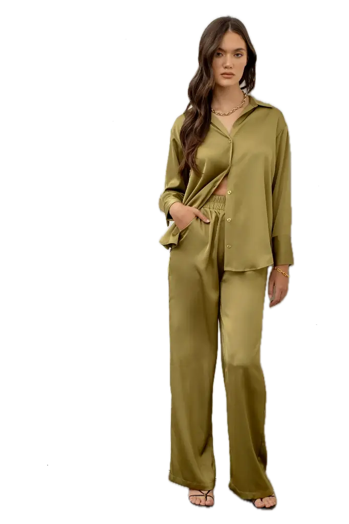 PTW1153-B Conjunto de Satín con Camisa