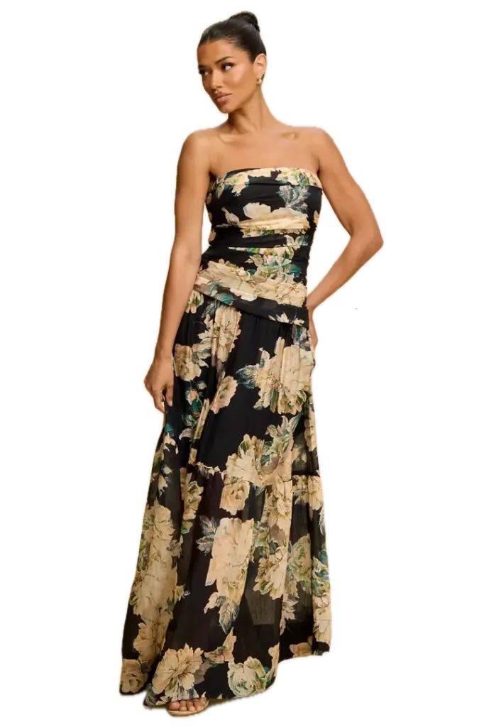 LD11977 Vintage Floral Maxi Dress