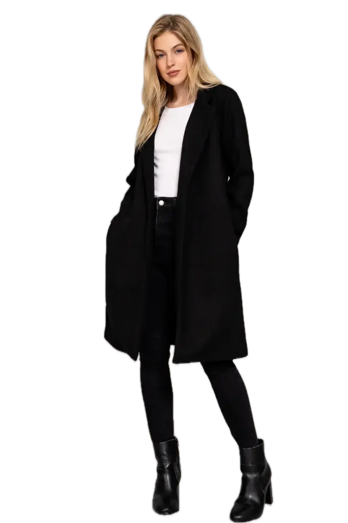 J13633C Abrigo Largo con Solapa (S, Black)
