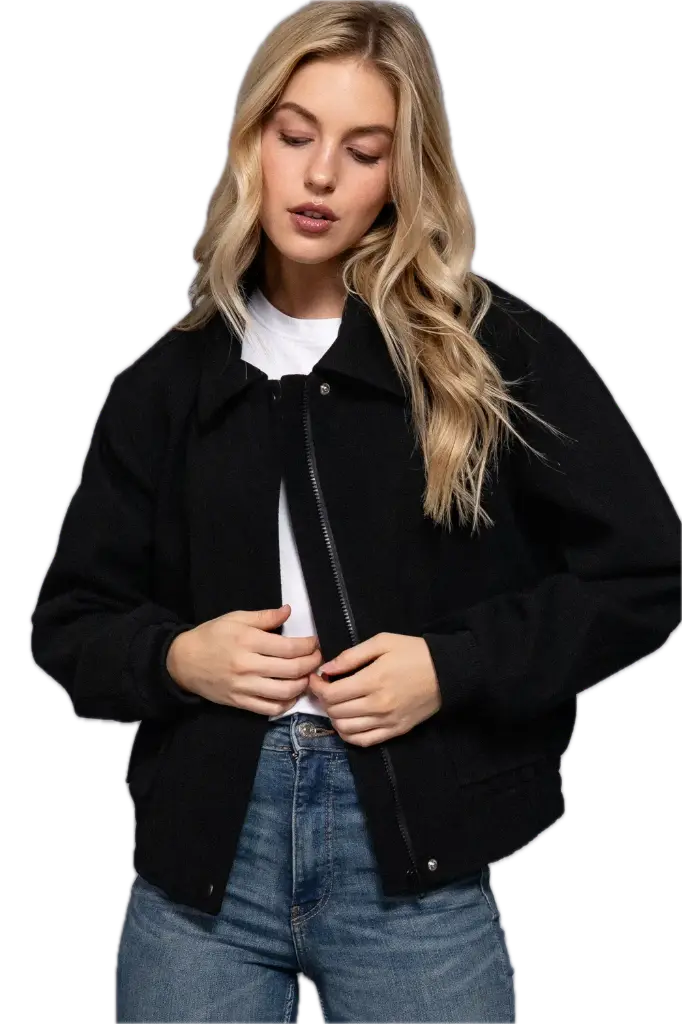 J14746 Chamarra Suave con Solapa y Caída Amplia (S, Black)