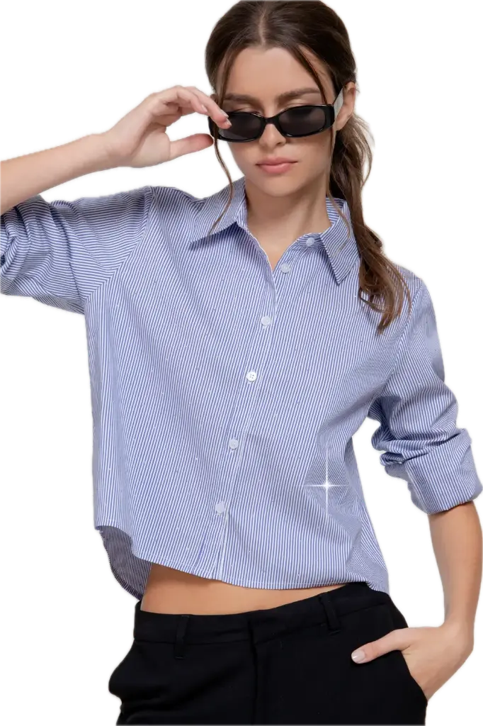 T14879 Long Slv Rhinestone Stripe Shirt (S)
