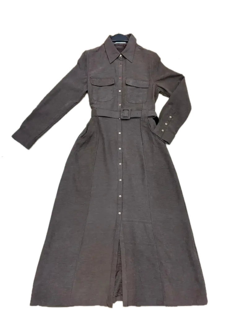 YK663 Vestido Midi de Manga Larga (S, Brown)