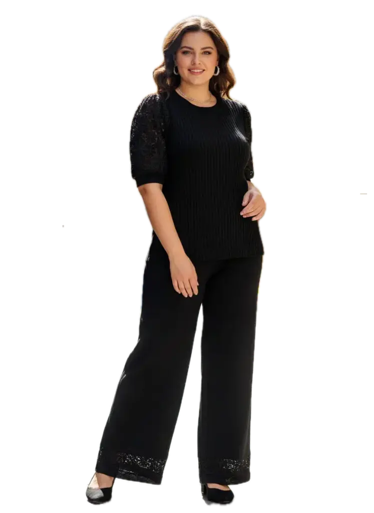 10590 Set Plus Size Knit Fabric And Lace .