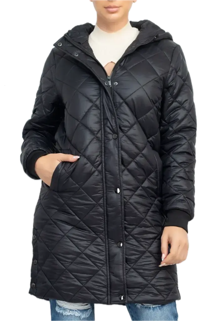 HMJ20978 Abrigo Largo Acolchado con Capucha (Black, S)
