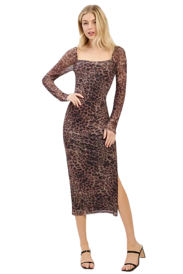 LD56601LP Ruched Back Strap W/slit Long Sleeve Midi Dress (S)