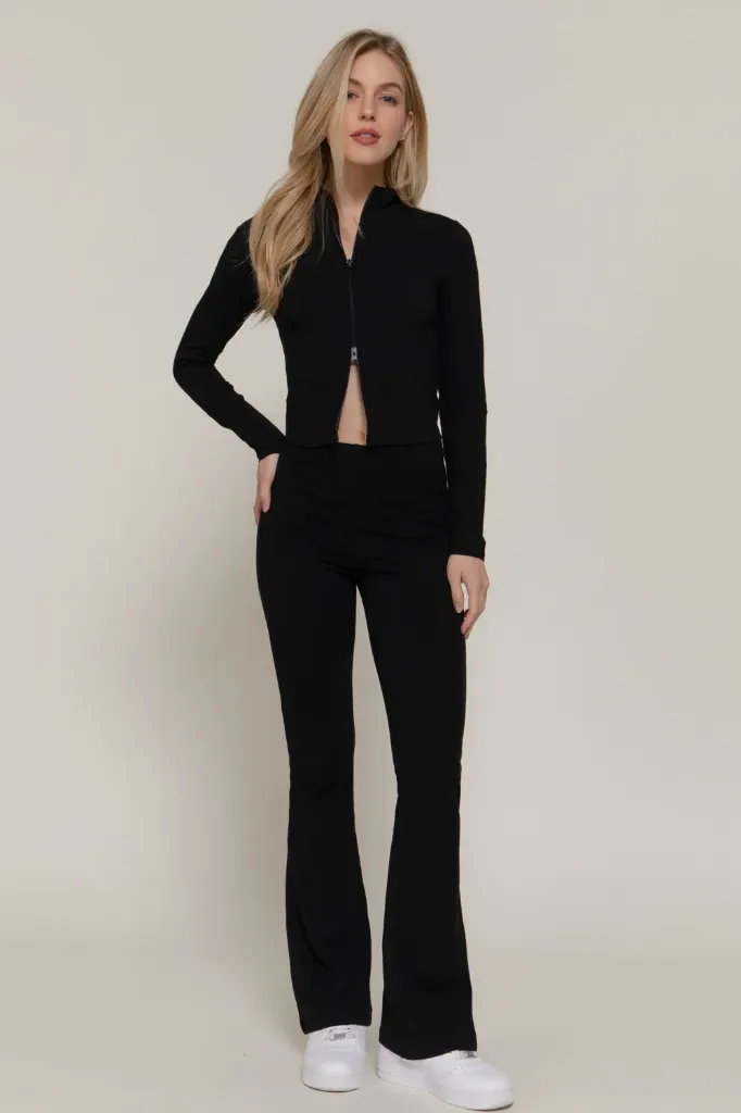 J14519 Set with a Zip Jacket and Trousers (Black, S)