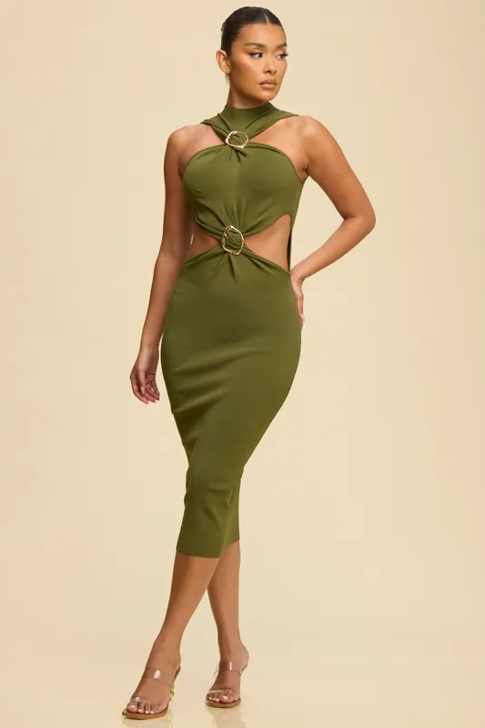 LD11874 Vestido de Punto Trenzado con Detalle Dorado (S)