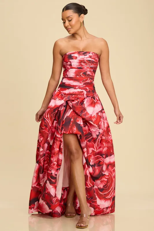 LD12060 Vestido Sin Tirantes con Estampado Floral (S)