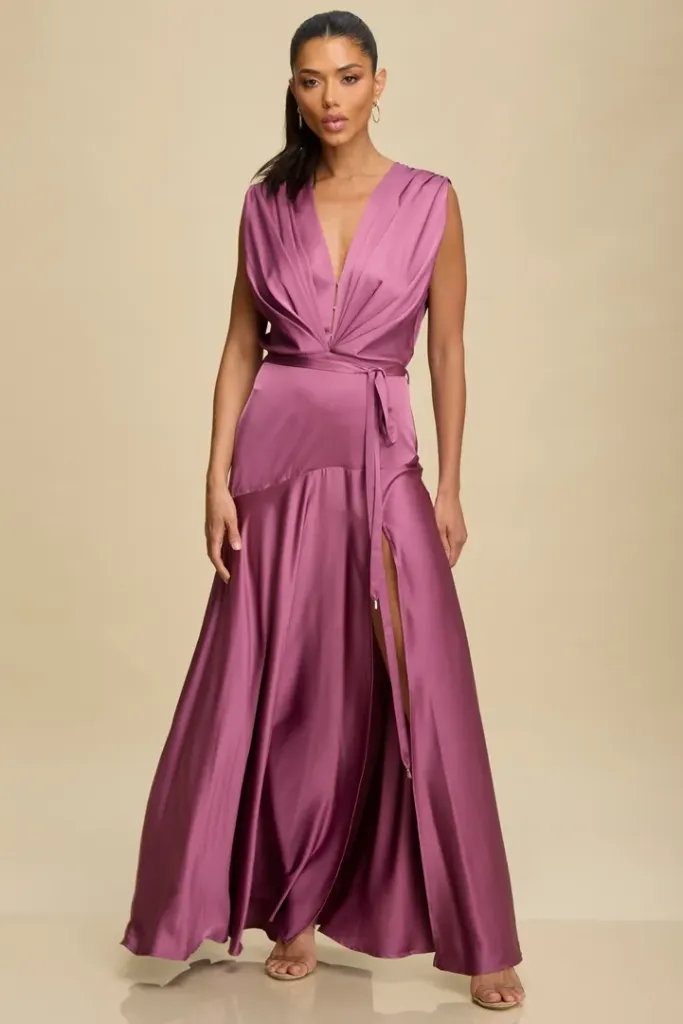 LD11539 Vestido Largo de Satín en Tono Orquídea (S)