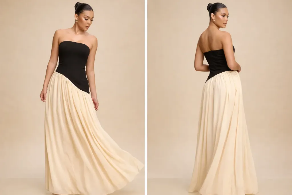 LD11636 Ponte Chiffon Contrast Dress (S)